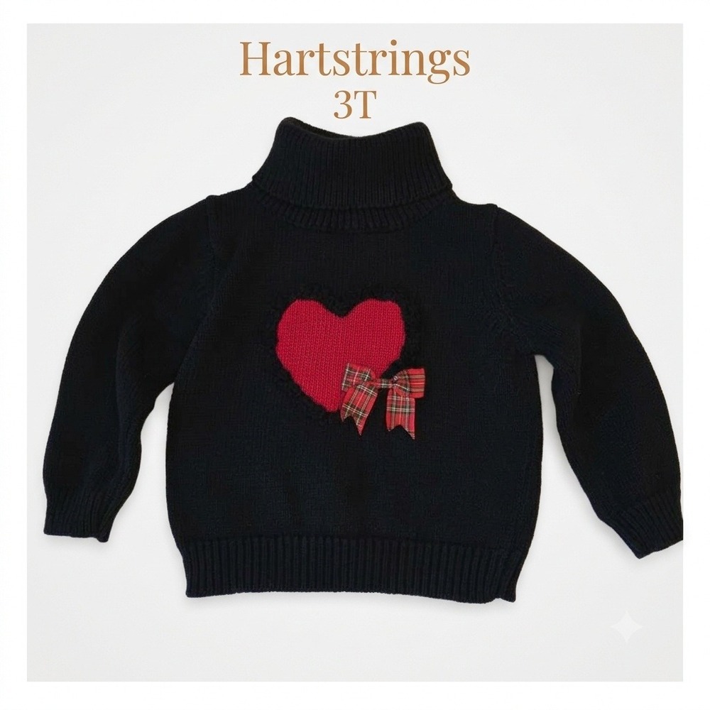 Hartstrings Turtleneck Sweater - Red Heart Plaid Bow 3T Black